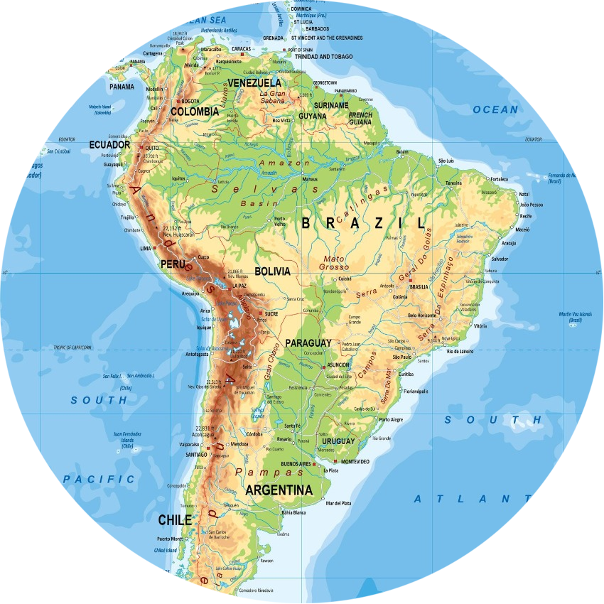 Карта гор южной америки. Физическая карта Латинской Америки. География Южная Америка физическая карта. Южная я Америка карта географическая. Карта Южной Америки географическая крупная.